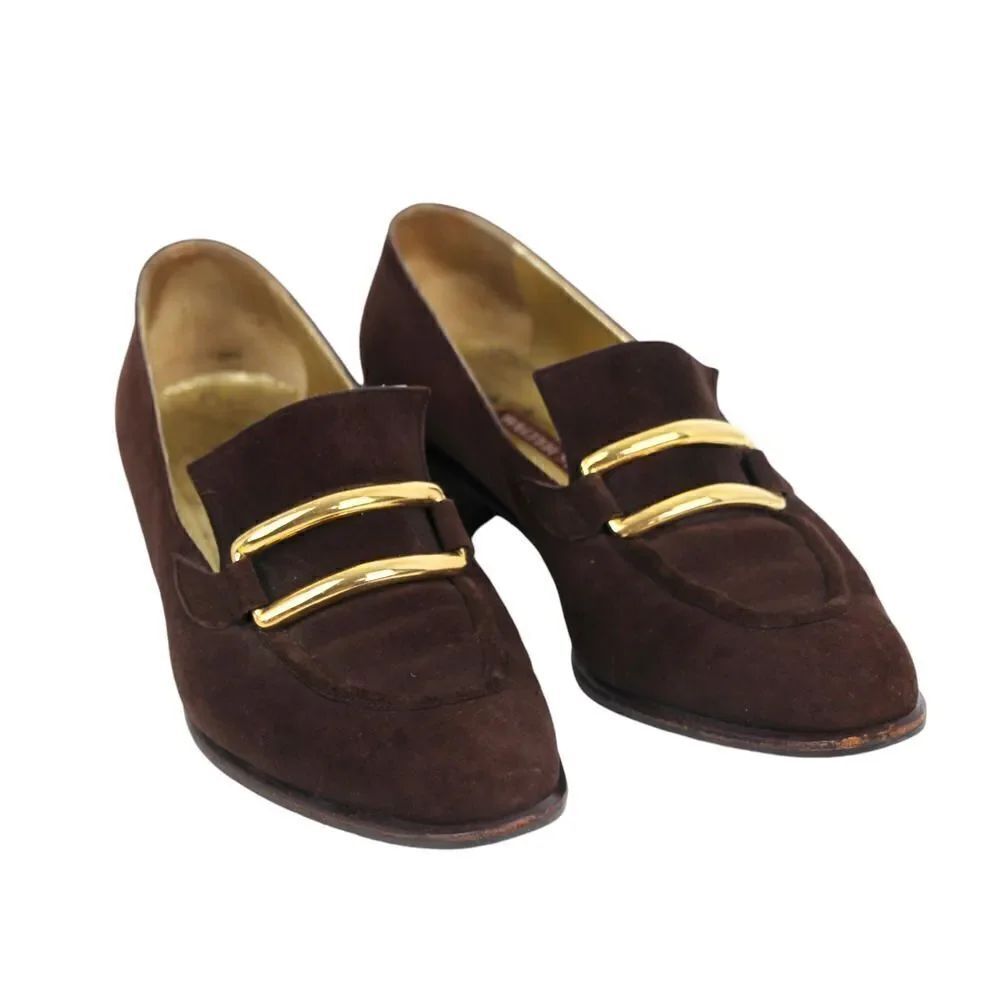 VTG Walter Steiger BROWN REAL LEATHER SUEDE LOW HEEL ALMOND TOE LOAFER SHOES 9B